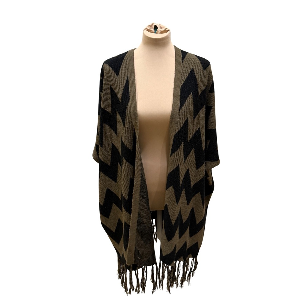 Anthropologie Do Everything in Love Aztec Chevron Fringe Poncho Sweater Women OS